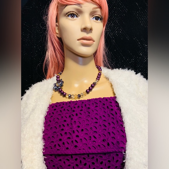 Purple eyelet lace summer dress with adjustable tie up straps - Picture 7 of 16